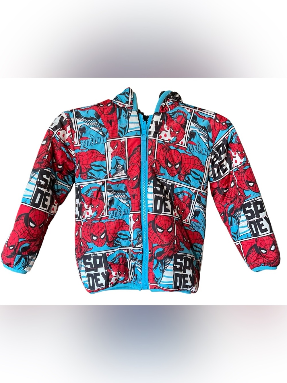 Marvel Spiderman Reversible Jacket 2 In 1 Toddler 3T Comic Style Fleeced